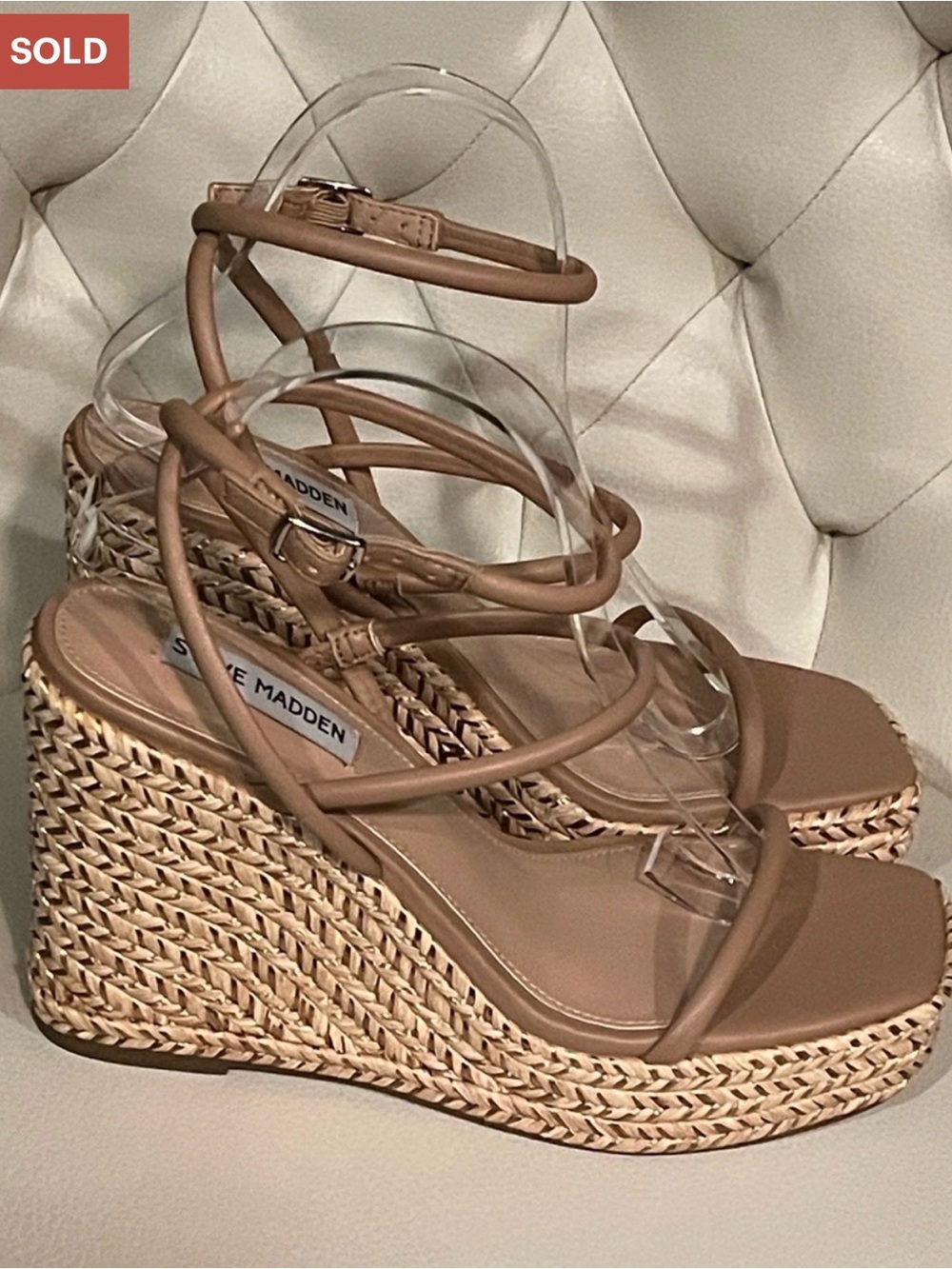 Steve Madden Platform Wedge Sandals Nude Tan Size 8 Beautiful - Picture 4 of 8